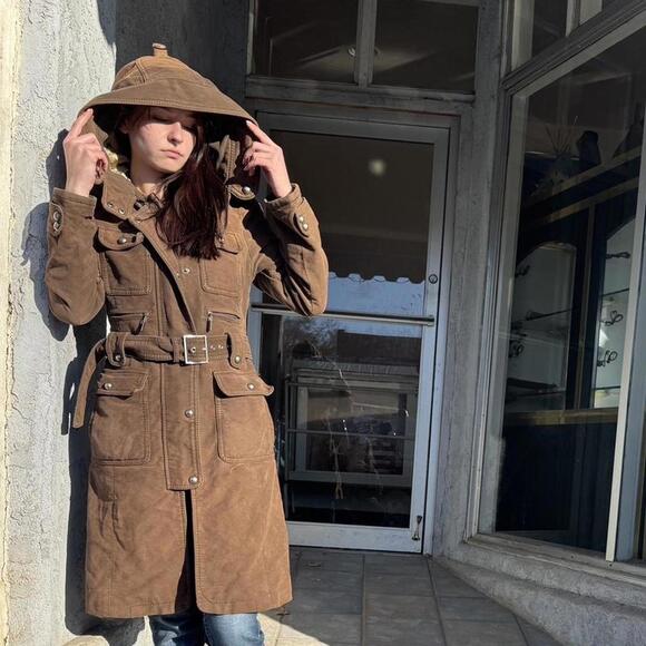 Laundry by Shelli Segal Jackets & Blazers - Y2K Laundry by Shelli Segal Hooded Safari Trench Coat Brown Belted Utility M